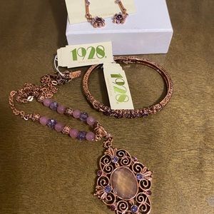 Romantic Pink Purple Rose Gold Tone Jewelry set